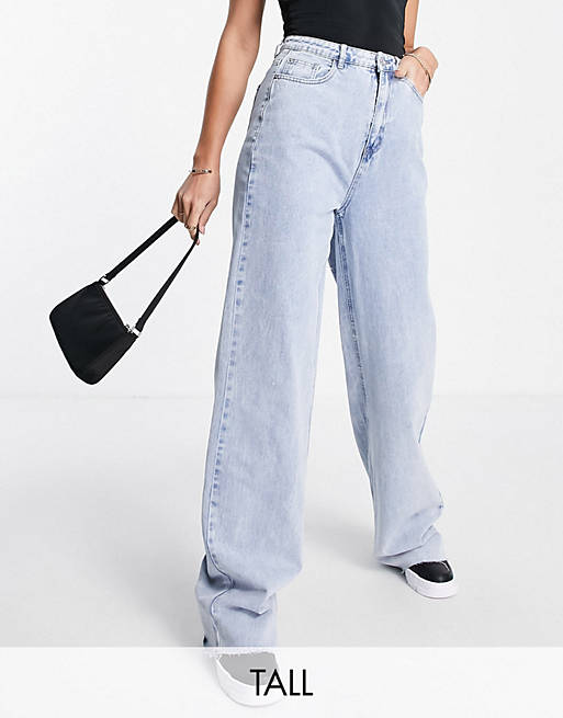 Missguided Tall wide leg jean with raw hem in bleached blue - MBLUE