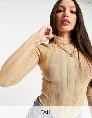 Missguided Tall ribbed high neck body in camel