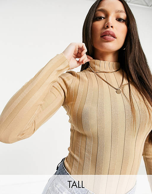 Missguided Tall ribbed high neck bodysuit in camel | ASOS