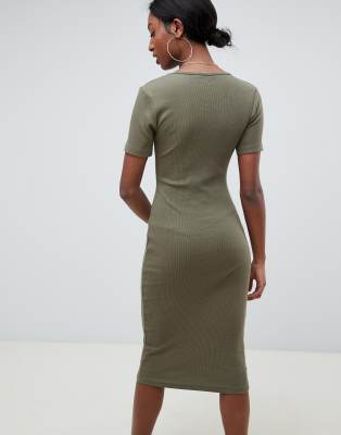 khaki ribbed midi dress