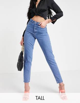 Missguided Tall Riot High Waisted Plain Rigid Mom Jean In Blue