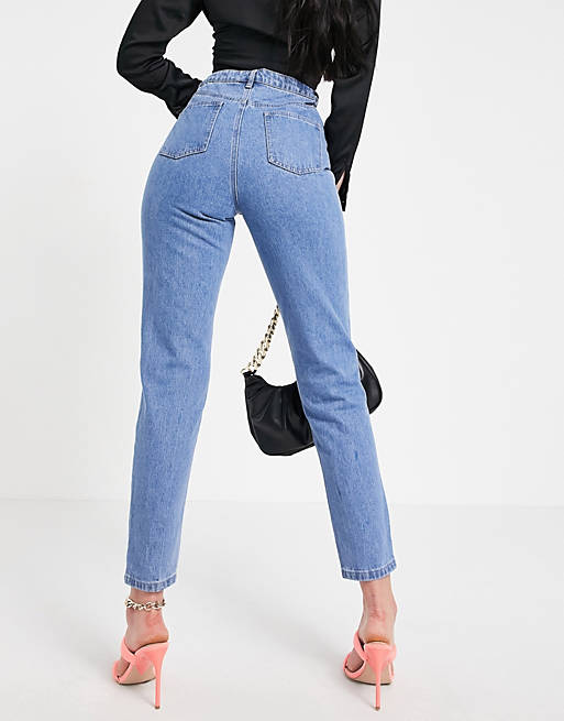 Missguided Tall riot high waisted plain rigid mom jean in blue