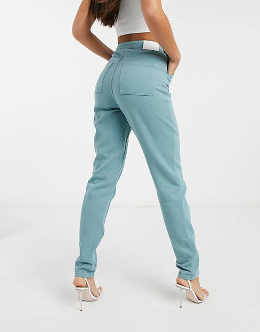 Women Missguided Tall riot highwaisted buckle detail mom jean in sage 