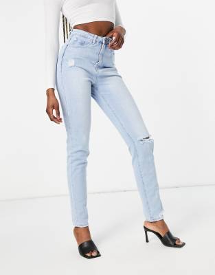 high waisted ripped knee mom jeans