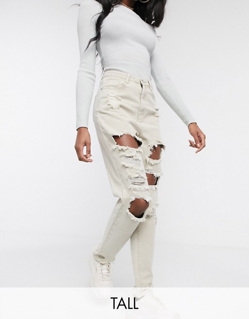 Missguided Tall mom jeans in stone with rips