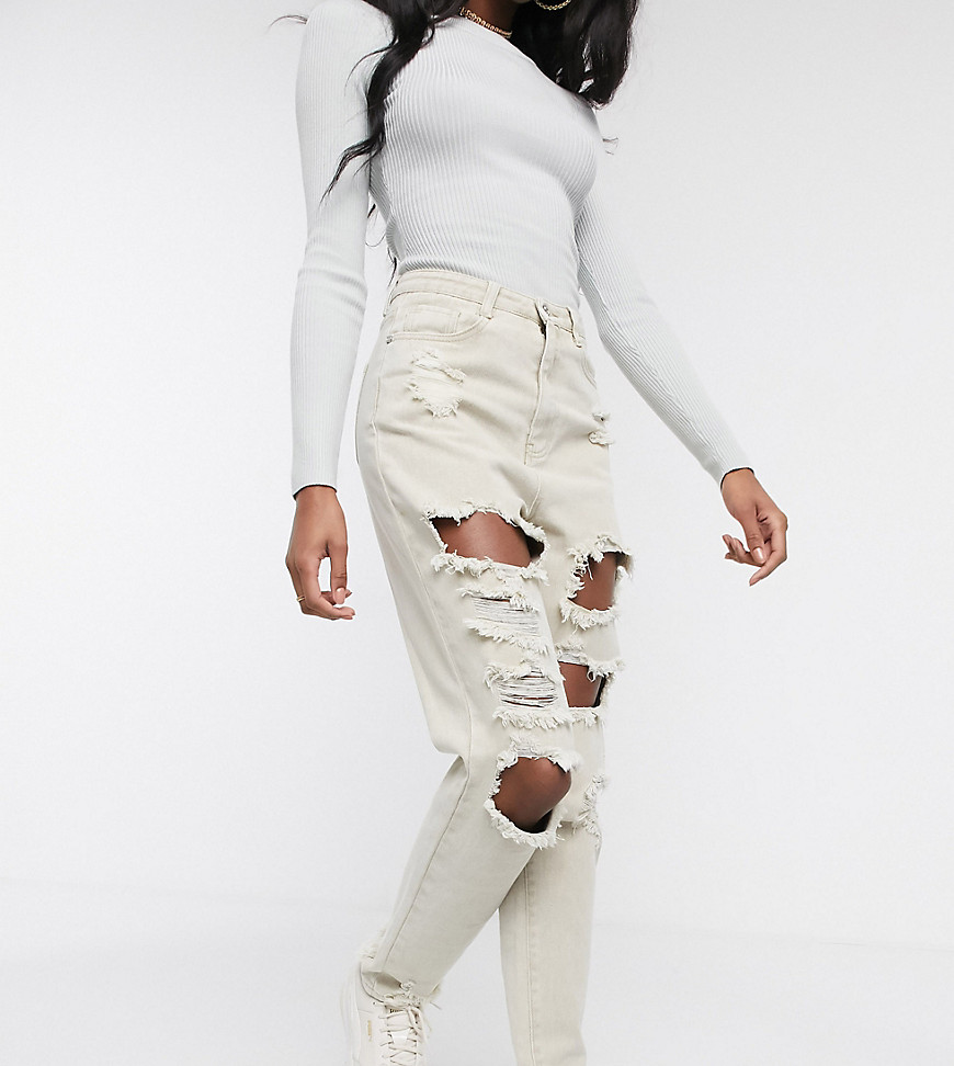 Missguided Tall riot mom jeans in stone with rips