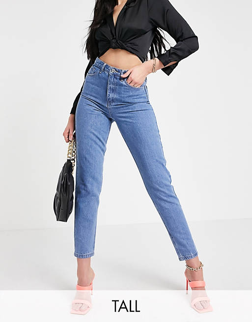 Missguided - Tall - Riot - Stugge, effen mom jeans met hoge taille in blauw