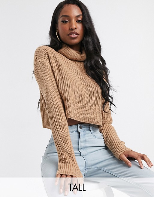 Missguided Tall roll neck crop jumper in camel