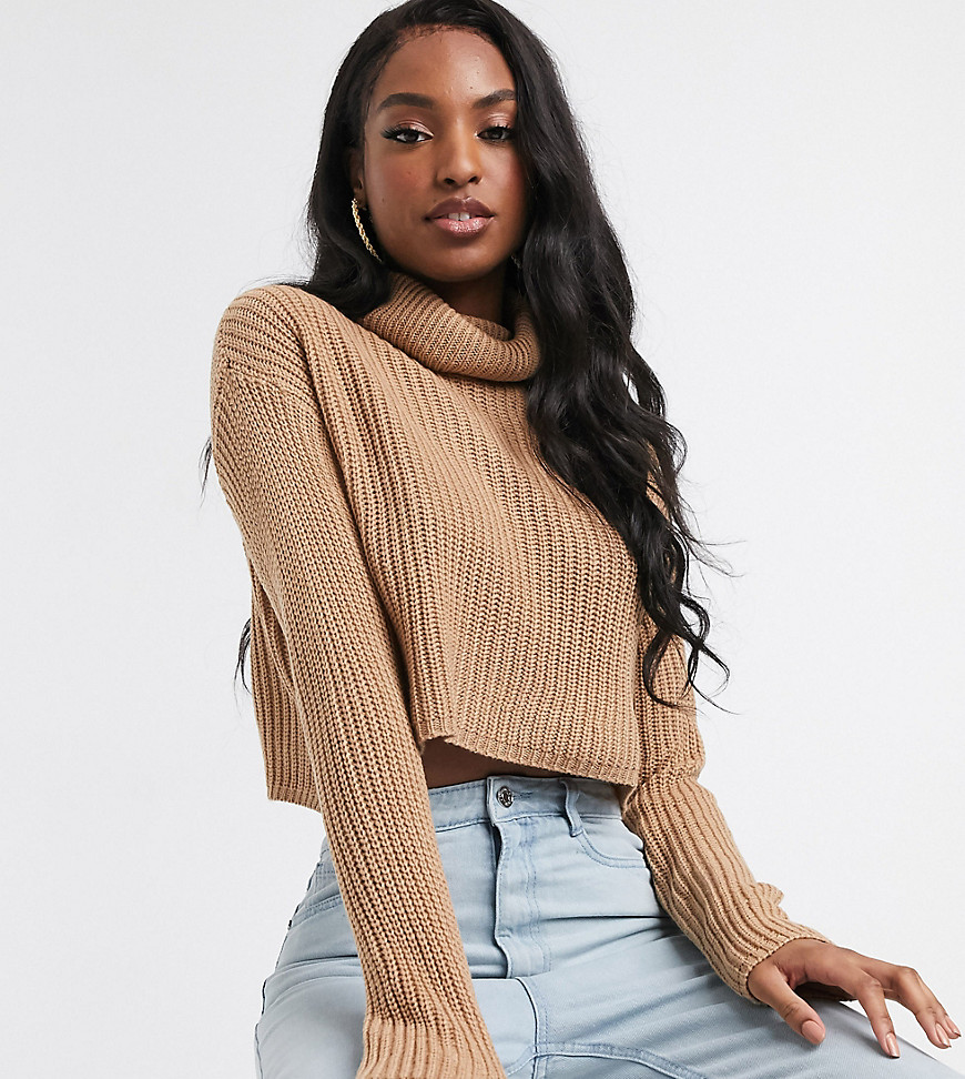 Missguided Tall roll neck crop jumper in camel-Beige