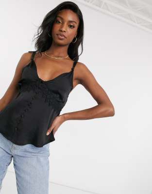 black satin top with lace