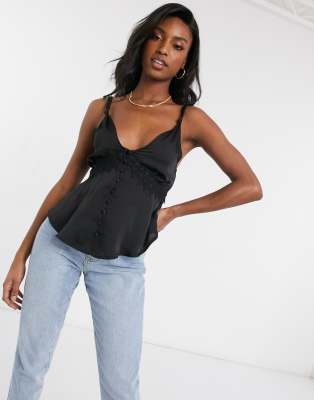 black satin lace cami top