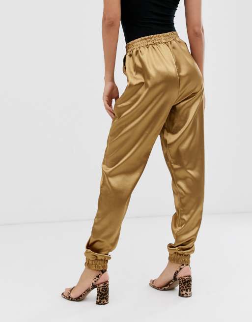 adidas Originals '2000s Luxe' satin wide leg pants in brown with