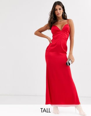 Missguided Tall satin maxi dress in red