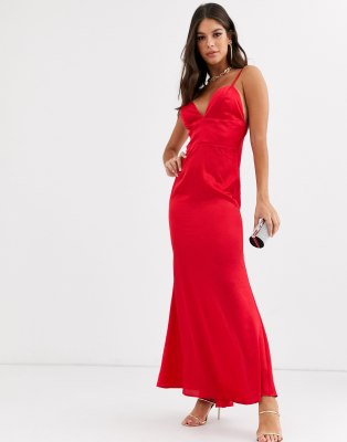 red satin fishtail dress