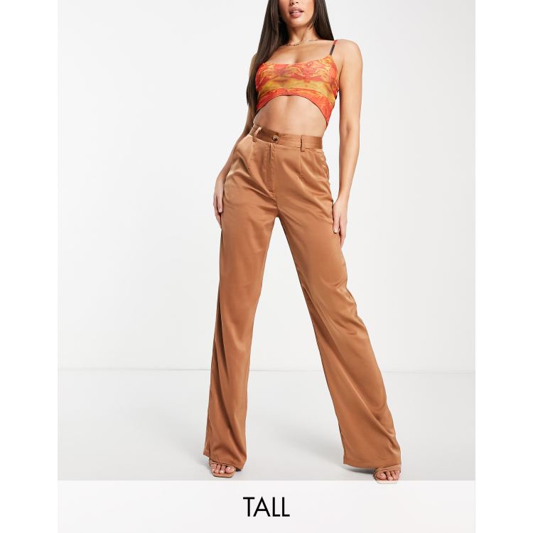 Missguided Green Satin Split Front Wide Leg Trousers, $54, Missguided