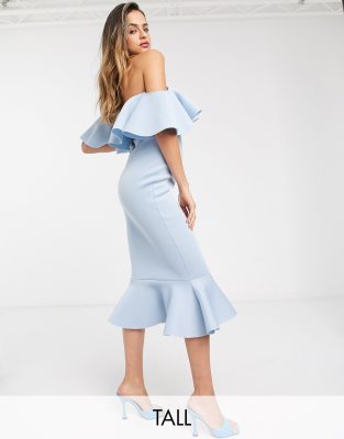 blue ruffle midi dress