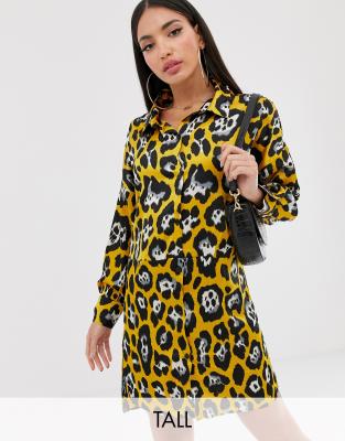 yellow leopard print shirt dress