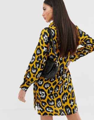 yellow leopard print shirt dress