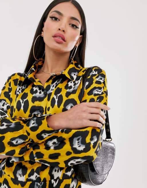 Yellow leopard cheap print shirt dress