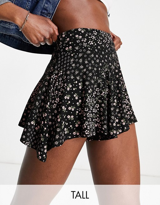 Missguided Tall shorts with floaty hem in black ditsy