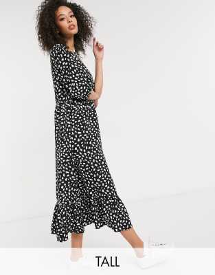 Missguided Tall Missguided Tall smock midi dress with ruffle hem in black