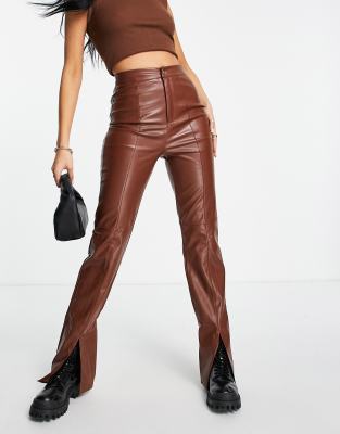 missguided brown leather pants