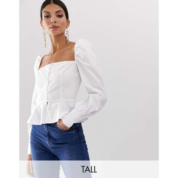 Missguided square neck store peplum top in white