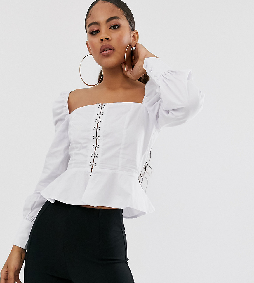 Missguided Tall square neck top with hook and eye in white