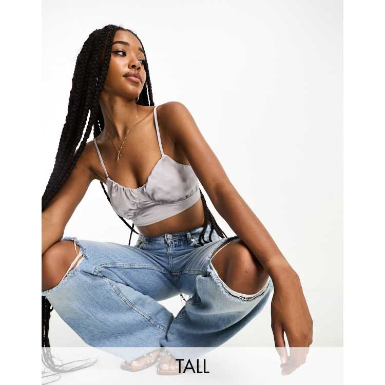 Missguided Tall strappy bralet satin in grey