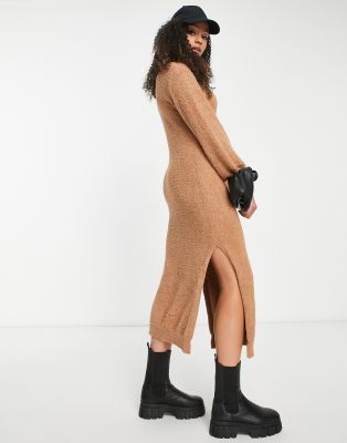 Missguided Tall sweater dress with side split in camel