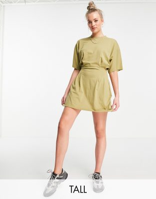 Shop Missguided Tall T shirt Dress With Cinched Waist In Khaki green