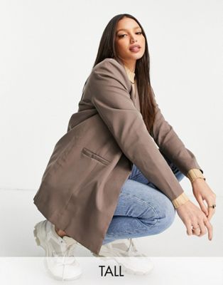 Missguided Tall tailored blazer in taupe