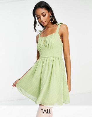 Missguided Tall dobby mini dress with bow straps in lime - ASOS Price Checker