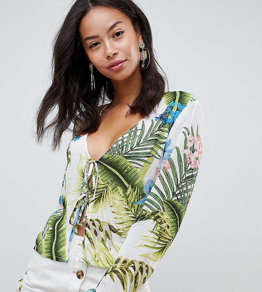 Missguided Tall Tie Front Palm Print Top-Multi