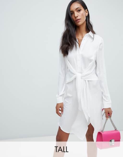 Missguided  Tall tie waist shirt  dress  in white  ASOS  Missguided  Tall tie waist shirt  dress  in white  ASOS