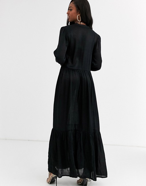 Super Missguided Tall tiered maxi shirt dress in black | ASOS FB-44