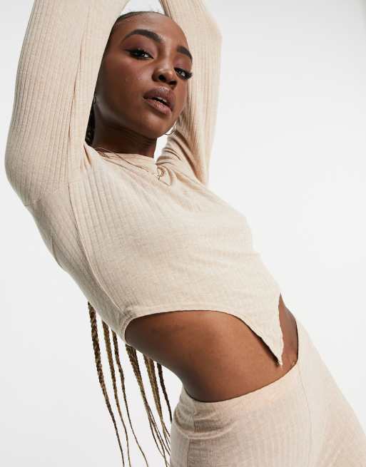Missguided Tall - Top marrone con maniche a palloncino e nodo frontale in coordinato, 3 di 4