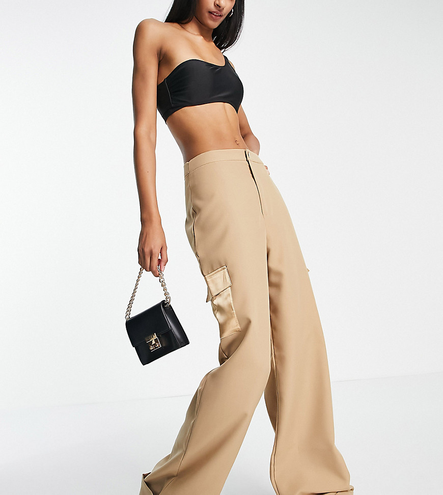 Missguided Tall turn up cuff cargo pants in camel-Neutral