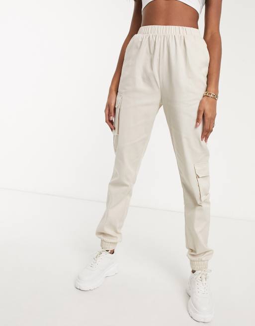 Missguided Tall twill cargo joggers in sand ASOS