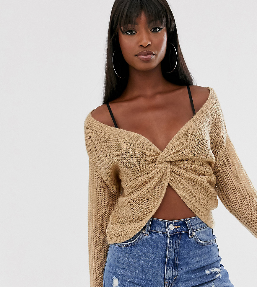 Missguided Tall twist front jumper in camel-Brown