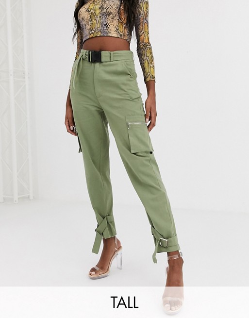 Missguided Tall utility cargo trousers in green