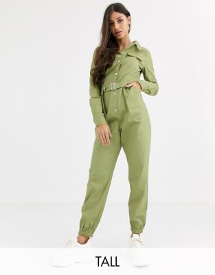 Missguided Tall utility jumpsuit in olive green