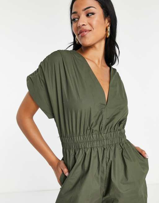 Missguided Tall utility playsuit in khaki