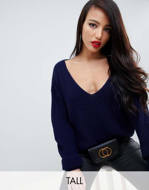 Missguided Tall v-neck jumper in navy