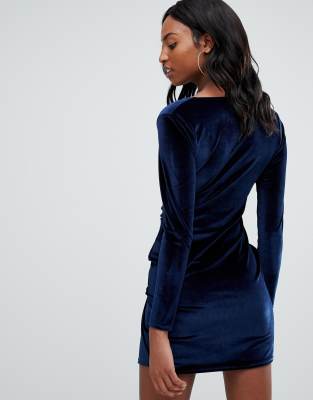 blue velvet wrap dress