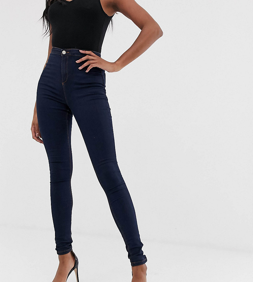 Missguided Tall – Vice – Blå skinny jeans med hög midja och superstretch