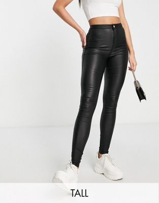 Missguided Tall Vice coated skinny jeans in black