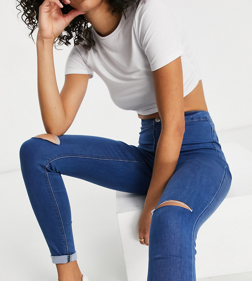 Missguided Tall vice jean with distressed knee in blue-Blues