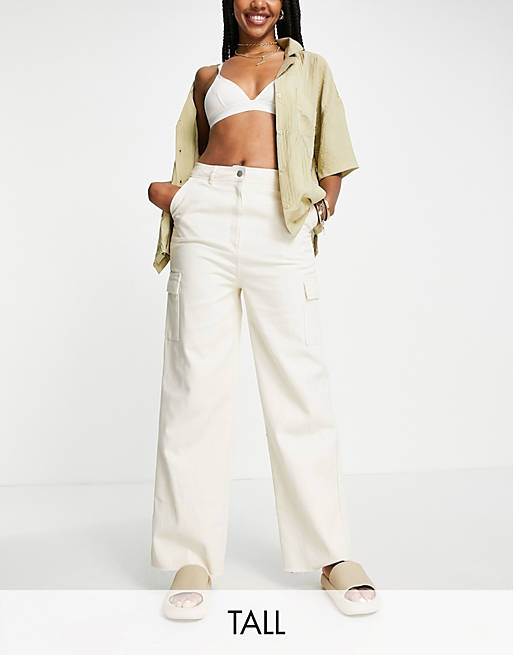 Thanks soup In Missguided Tall wide leg cargo pocket pants in cream | ASOS