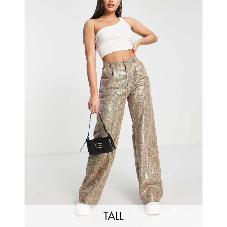 Brown Snake Print Wet Look Leggings, Missguided